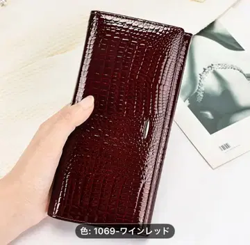 와인 레드 크로커다일풍 장지갑