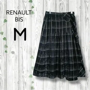 RENAULT BIS 샤이니 롱 플레어 스커트 체크 사락사락 안감