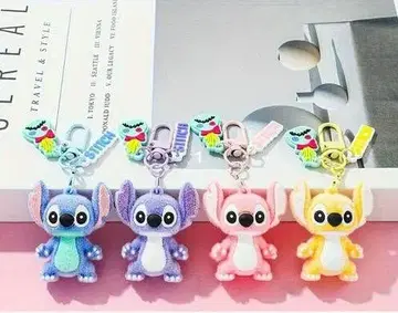 스티치 봉제 인형 키링 보라색 4종 세트