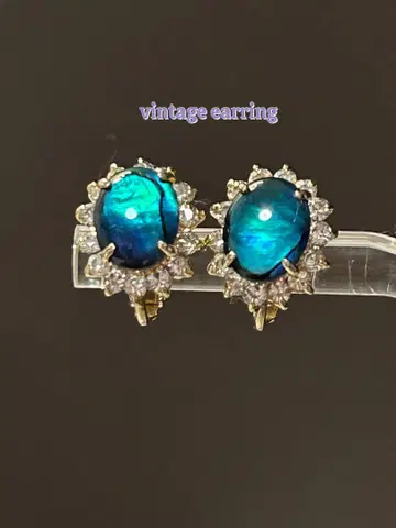 빈티지 블루 카보숑 귀찌 VINTAGE