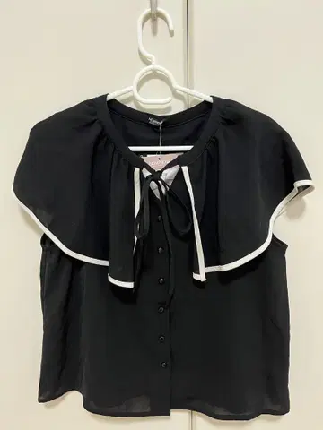 시마무라 큰 옷깃 블라우스 프릴 블랙 셔츠 M