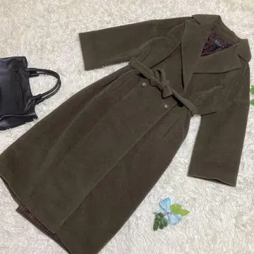 컨디션 최상 밤키아 롱 코트 브라운 벨트 이너 스트라이프 42 L