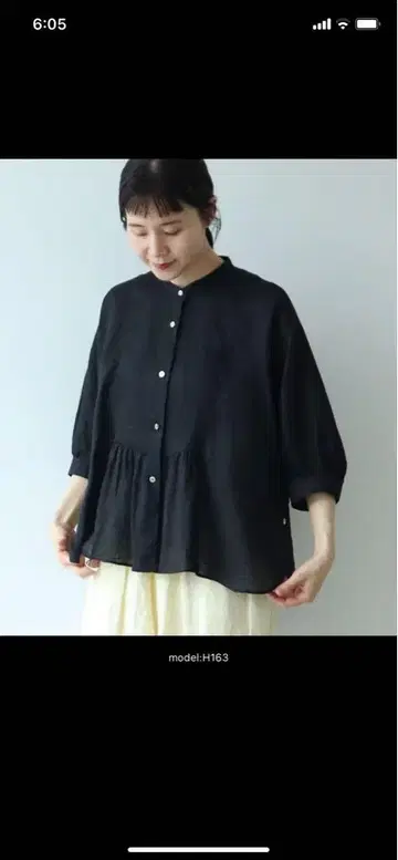 블랙 5부 소매 셔츠 프리 사이즈