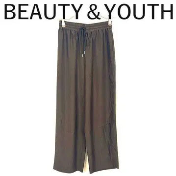 BEAUTY&YOUTH 캐주얼 팬츠 허리밴딩 광택 얇은 소재 브라운