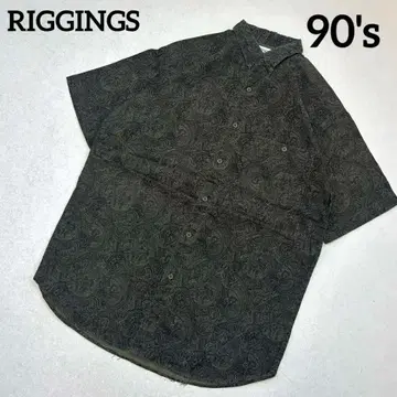 [극상] 90년대 RIGGINGS 페이즐리 무늬 코튼 반팔 BD 셔츠