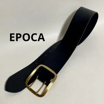 [새상품급] EPOCA 와이드 벨트 금 버클 가죽 블랙