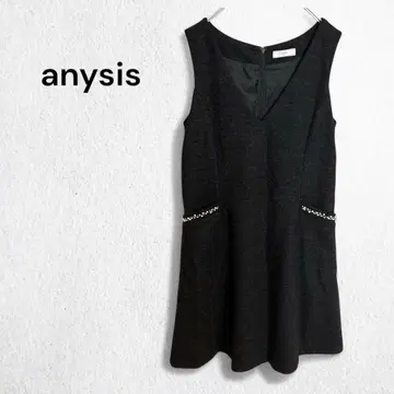 애니시스 슬리브리스 원피스 V넥 무릎 기장 비쥬 장식 울 혼방