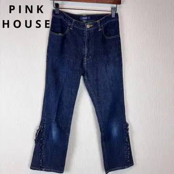 PINK HOUS E 플레어 데님 팬츠 밑단 프릴 다크 블루 멋짐