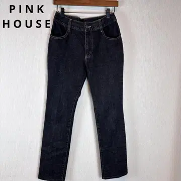 PINK HOUSE 블랙 스트레이트 데님 소가죽 로고 멋짐