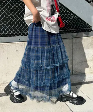 차오패닉 얇은 명주 프릴 티어드 스커트