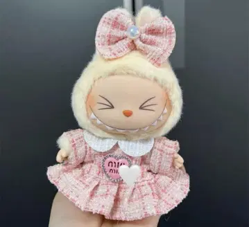 labubu 라부부 의류 진한 핑크색 드레스, 리본 포함