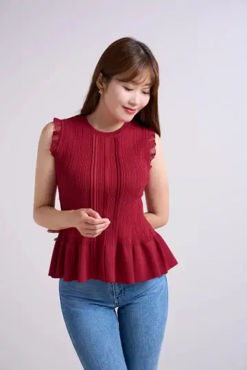 헤르립토 펄럼 리브드 니트 톱