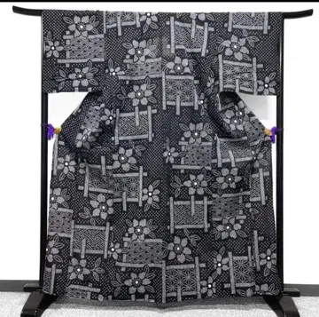 아리마츠/나루미 시보리 유카타 미착용 새상품 꽃 무늬 마노하 블랙 계열
