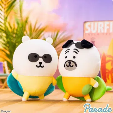 나가노 캐릭터 서핑 봉제 인형 곰 퍼그 2종 세트