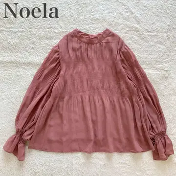 노엘라 noela 새상품급 쉬폰 소매 시어 개더 펄 버튼 블라우스