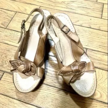 가죽 샌들 리본 브라운 천연 가죽 24cm