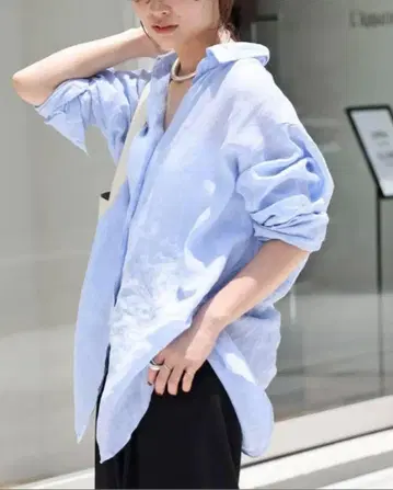 [ 새상품 24SS ] MUSE 린넨 워시 셔츠 색스 블루 세탁 가능 F
