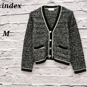 R3737/인덱스 [ M ] 배색 V넥 가디건 긴팔 브라운 x 화이트