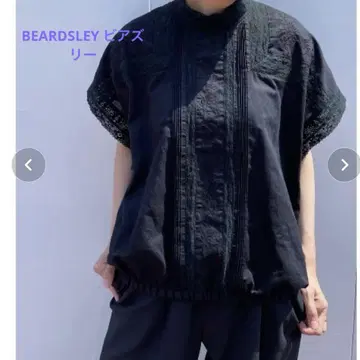 BEARDSLEY 비어즐리 레이스 자수 블라우스 블랙 넉넉한 면 린넨
