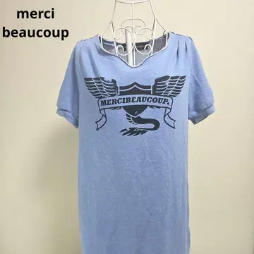 [ 세련된 mercibeaucoup ] 파랑 깃털 데미지 티셔츠