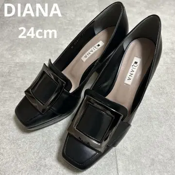 다이애나 버클 펌프스 청키힐 통굽 스퀘어토 블랙