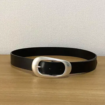 블랙 가죽 벨트 오벌 버클