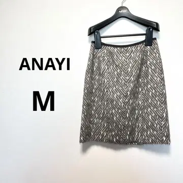 아나이 ANAYI 헤링본 타이트 스커트 브라운 무릎 기장 미사용