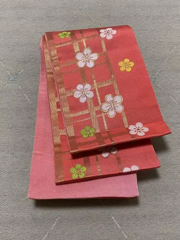 반폭 오비 꽃무늬 금실 리버시블