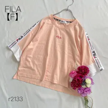 휠라 로고 테이프 숏 티셔츠 러프 사이드 라인 핑크 [F]