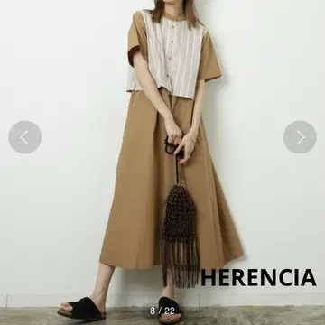 헤렌시아 스트라이프 레이어드 스타일 셔츠 원피스 면100%