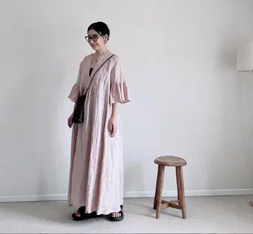 린넨 롱 원피스 핑크