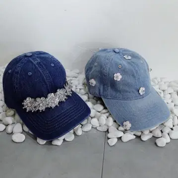 make_ai 비즈가 달린 데님 블루 캡