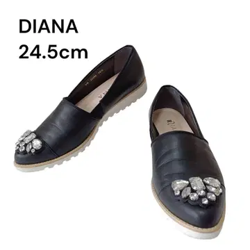 다이애나 DIANA 24.5cm 블랙 플랫 슈즈 슬립온 비쥬