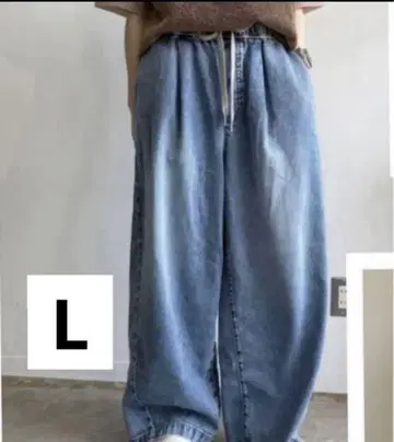 [미사용 새상품] 푸우 데님 와이드 팬츠 L 블루