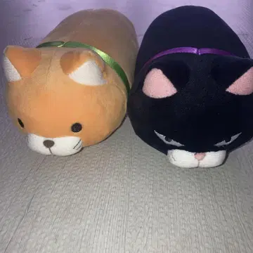 수염 만주 고양이 봉제 인형 2개 세트 오렌지 블랙