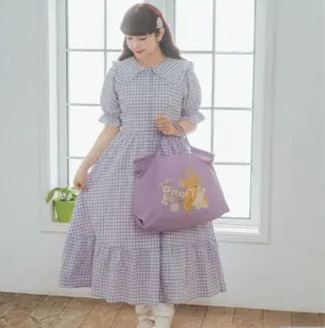 시마미사 4L 아오키 미사코 깅엄 체크 원피스 퍼플 보라색