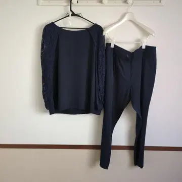 네이비 레이스 슬리브 셋업