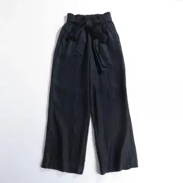 하이크 와이드 팬츠 린넨 블랙 허리 밴딩 벨트 HYKE