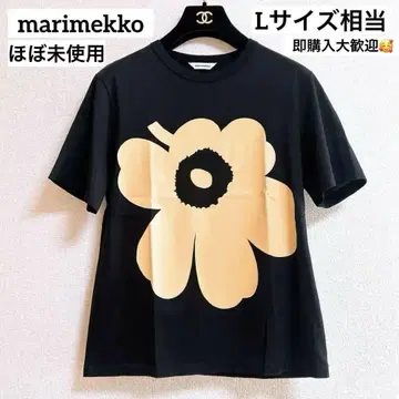[정품] marimekko 우니코 패턴 T셔츠 빅 S 블랙 x 베이지
