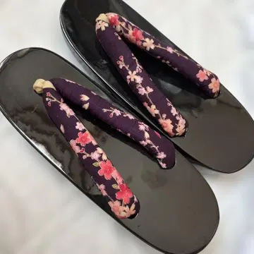 일본 나막신 새상품 유카타 보라색 사쿠라 블랙 L24