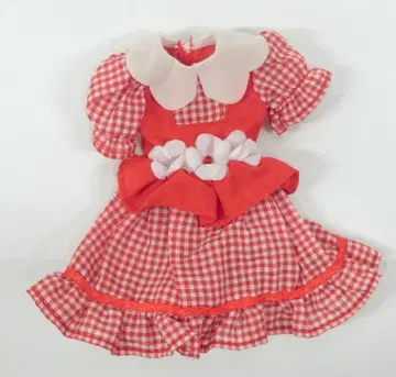 타카라 제 22cm 인형 사이즈 의상 깅엄 체크 패턴 원피스 빨간색 계열