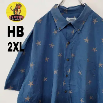 USA 구제 의류 HB 반팔 버튼 셔츠 2XL 블루
