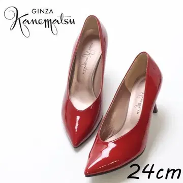 B7291 긴자 카네마츠 에나멜 스틸레토 힐 펌프스 24cm
