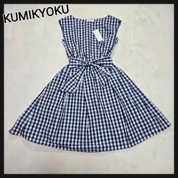 [택 포함 새상품] KUMIKYOKU 무릎 기장 원피스 깅엄 체크 벨트