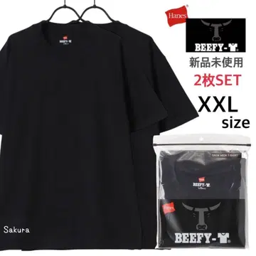 헤인즈 미사용 새상품 비피 무지 반팔 티셔츠 남녀 공용 블랙 2장 2XL