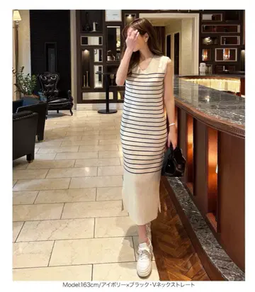 오카베 아유미 씨 콜라보 타이트 V넥 원피스