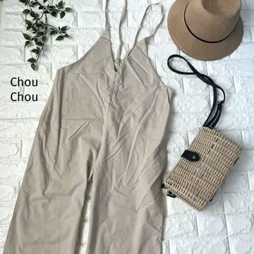 Chou Chou 베이지 마 혼방 V넥 살로펫 올인원 F