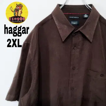 미국 구제 의류 HAGGAR 반팔 버튼 셔츠 2XL 브라운