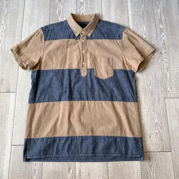 J.CREW 반팔 바지 셔츠 하프 버튼 L 굵은 보더