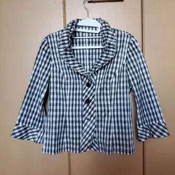 [레리안] 썸머 자켓 칠부 소매 체크 무늬 스트레치 미사용품 일본제